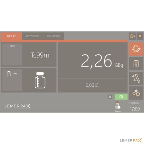 Accurion dose calibrator measurement screen Lemerpax